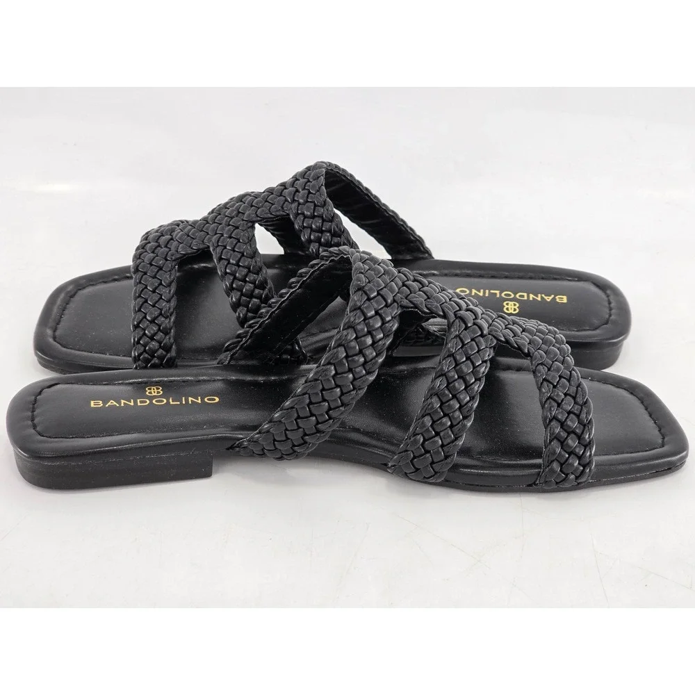 Bandolino Summer 3 Slide Sandals Womens 7M Black Woven Straps - Excellent